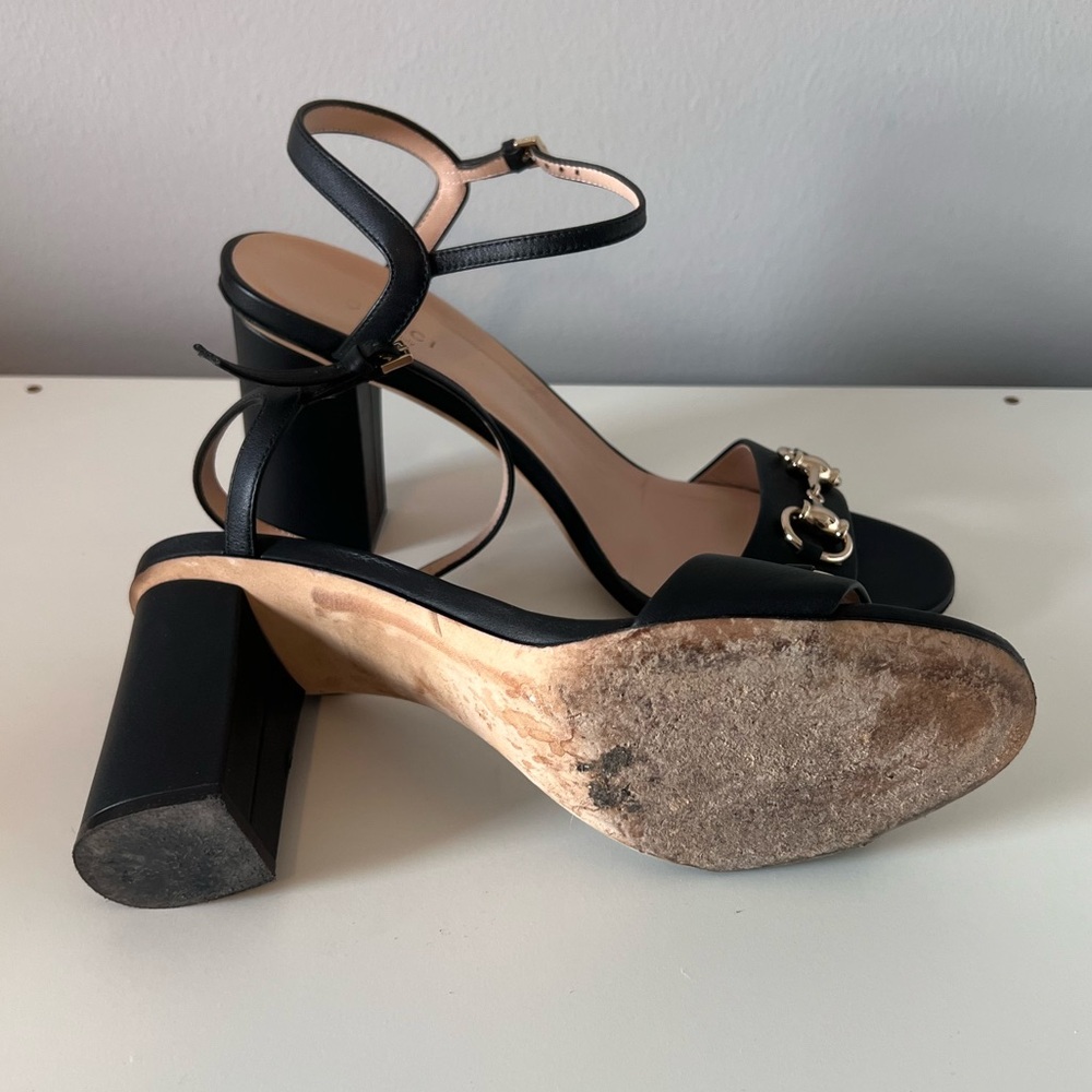 Gucci Miro Black Leather Horsebit Strap Block Heel Sandals - Picture 8 of 13